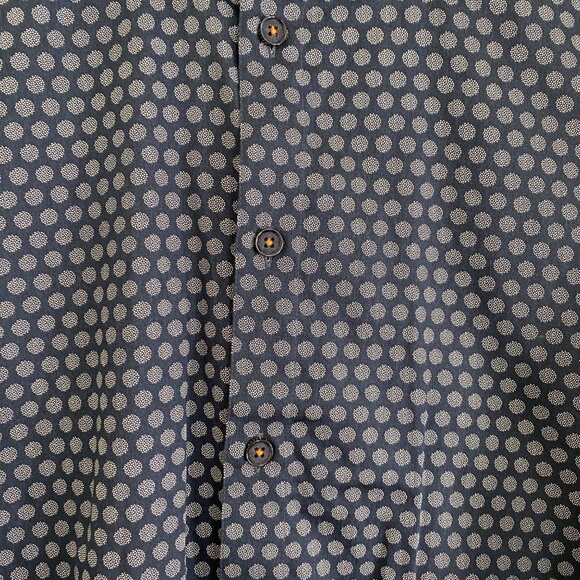 Ted Baker Mens Polka Dot Button-Up Shirt Size 4 Navy Blue Long Sleeve Cotton - Picture 3 of 15